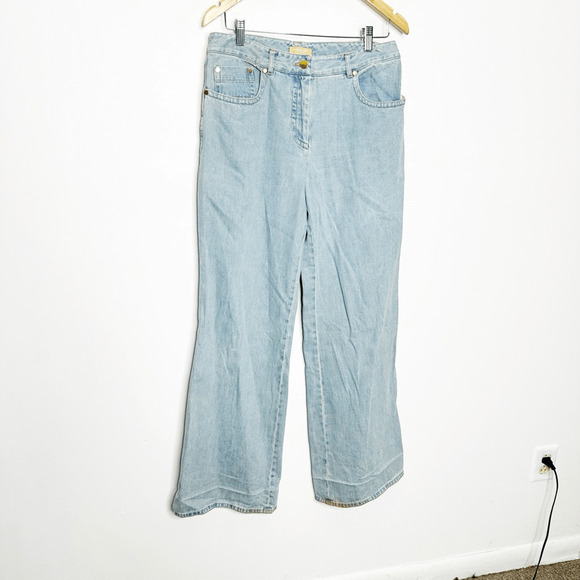 MICHAEL KORS COLLECTION Wide Leg Denim Jeans Light Blue Wash Italy Womens 8 - Picture 2 of 9
